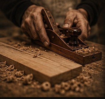Craftsman's hands working wood