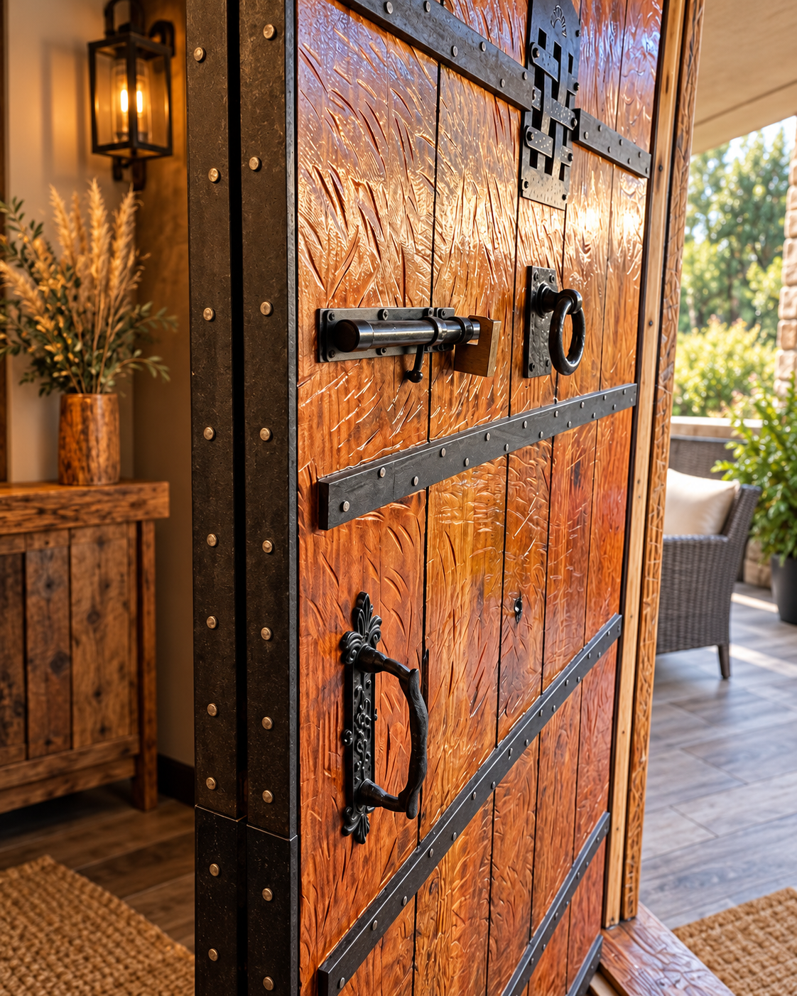 Handcrafted rustic front entry door