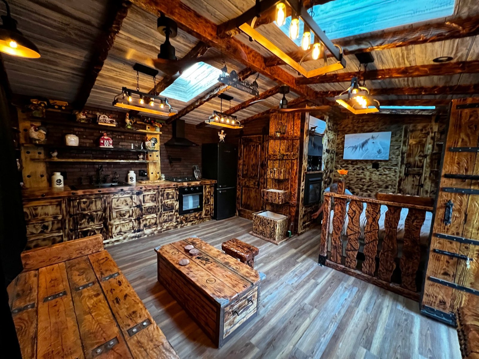 Finished rustic tavern-inspired custom ADU