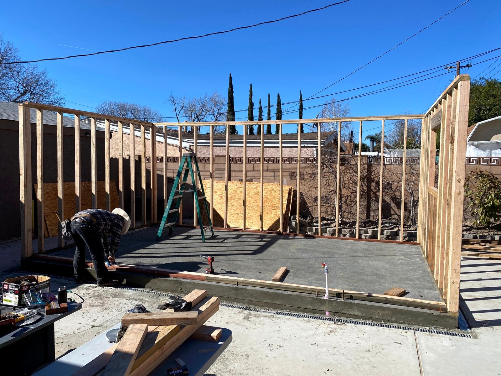Wall framing being erected for the Santa Clarita detached ADU